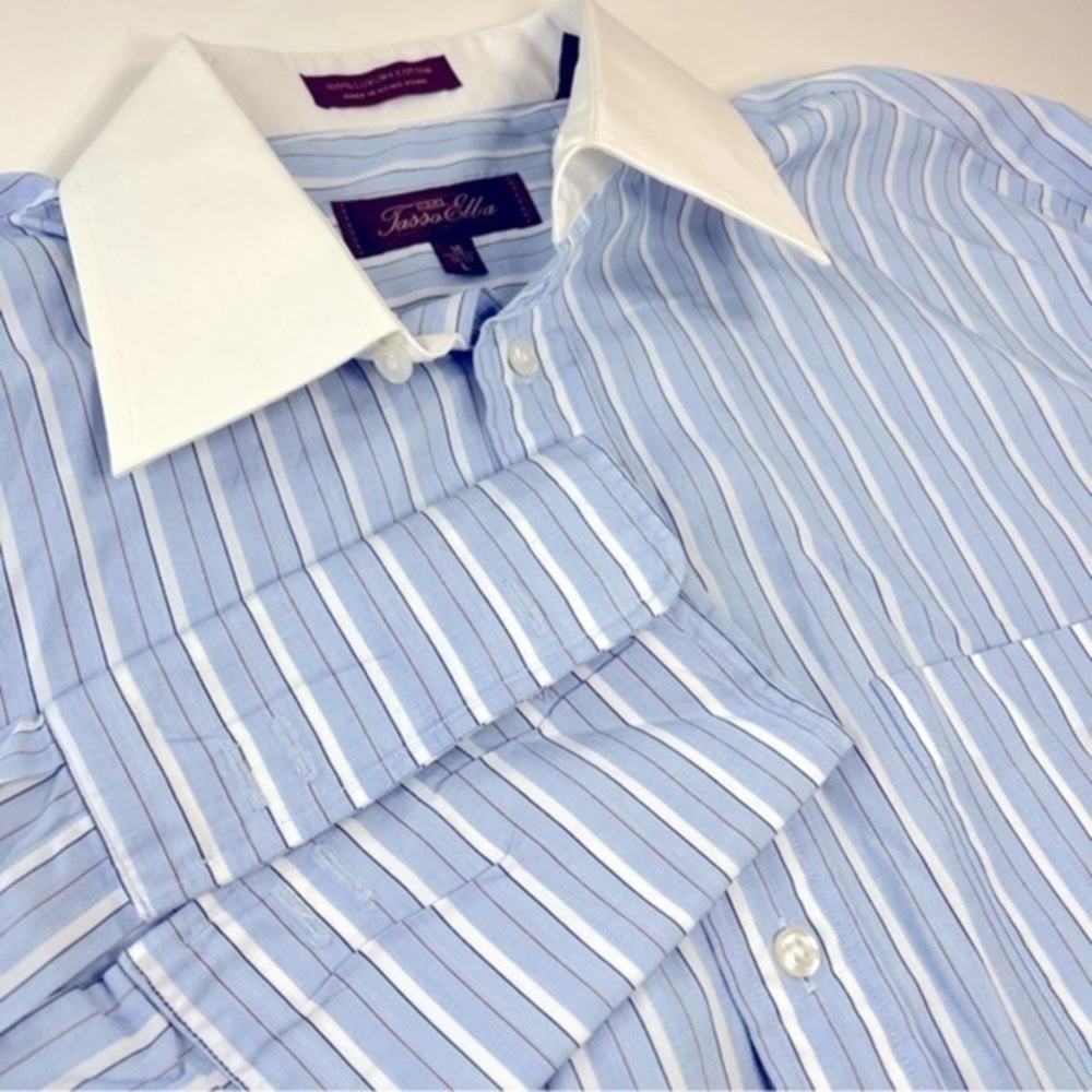 Tasso Elba 100% Luxury Cotton Striped Long Sleeve Button Down Shirt Size Large